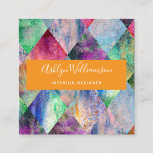 Carte De Visite Carré Aquarelle agate moderne turquoise orange