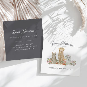 Carte De Visite Carré Aquarelle Animaux floraux Soins aux animaux