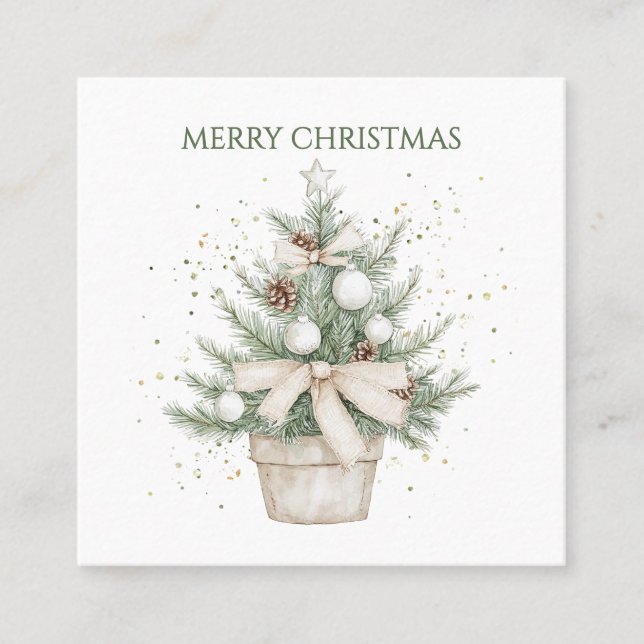 Carte De Visite Carré Aquarelle Arbre de Noël à pots rustiques (Devant)
