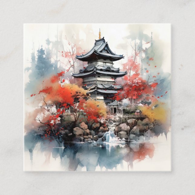 Carte De Visite Carré Aquarelle Arrière - plan paysage japonais (Devant)