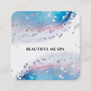 Carte De Visite Carré *~* Aquarelle bleue Pastel Parties scintillant Abs