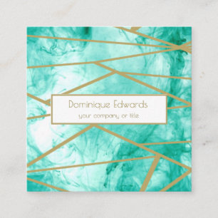 Carte De Visite Carré Aquarelle bleue Turquoise professionnelle géométri