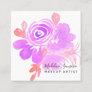Carte De Visite Carré Aquarelle Botanique Floral Purple Pink Salon