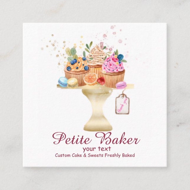Carte De Visite Carré Aquarelle Boulangerie Mixer Pâtisserie Sucres (Devant)