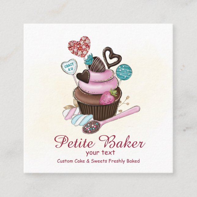Carte De Visite Carré Aquarelle Boulangerie Mixer Pâtisserie Sucres (Devant)