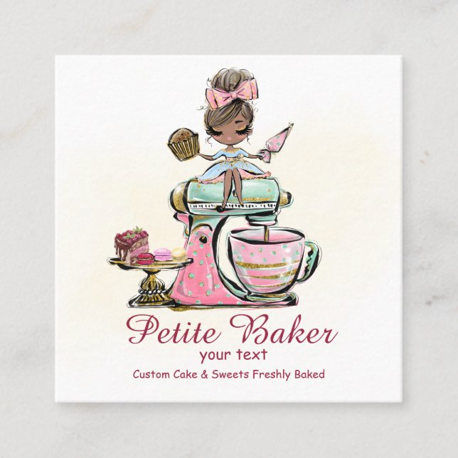 Carte De Visite Carré Aquarelle Boulangerie Mixer Pâtisserie Sucres (Devant)