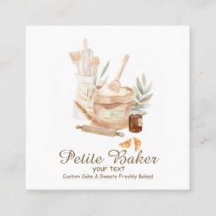 Carte De Visite Carré Aquarelle Boulangerie Mixer Pâtisserie Sucres