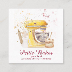 Carte De Visite Carré Aquarelle Boulangerie Mixer Pâtisserie Sucres