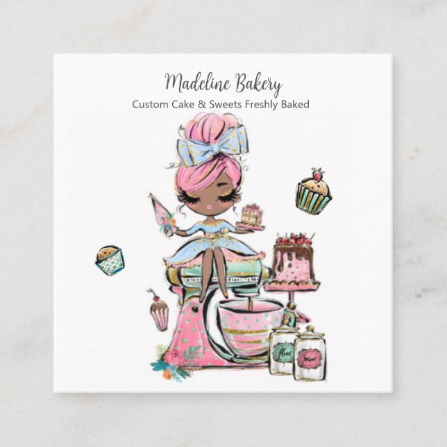 Carte De Visite Carré Aquarelle Boulangerie Mixer Pâtisserie Sucres Gâte (Devant)