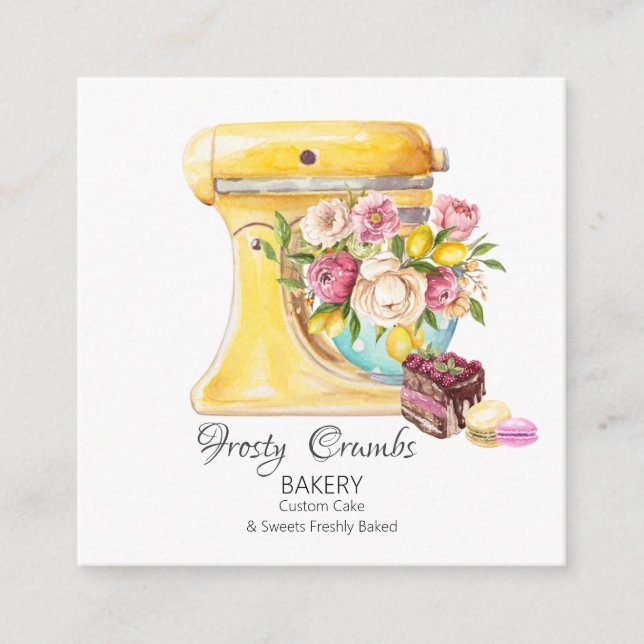 Carte De Visite Carré Aquarelle Boulangerie Mixer Pâtisserie Sucres gâte (Devant)