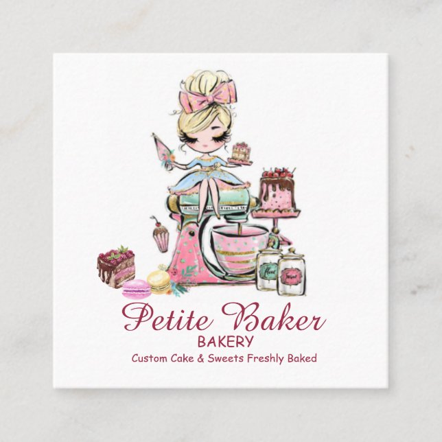 Carte De Visite Carré Aquarelle Boulangerie Mixer Pâtisserie Sucres gâte (Devant)