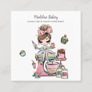 Carte De Visite Carré Aquarelle Boulangerie Mixer Pâtisserie Sucres Gâte
