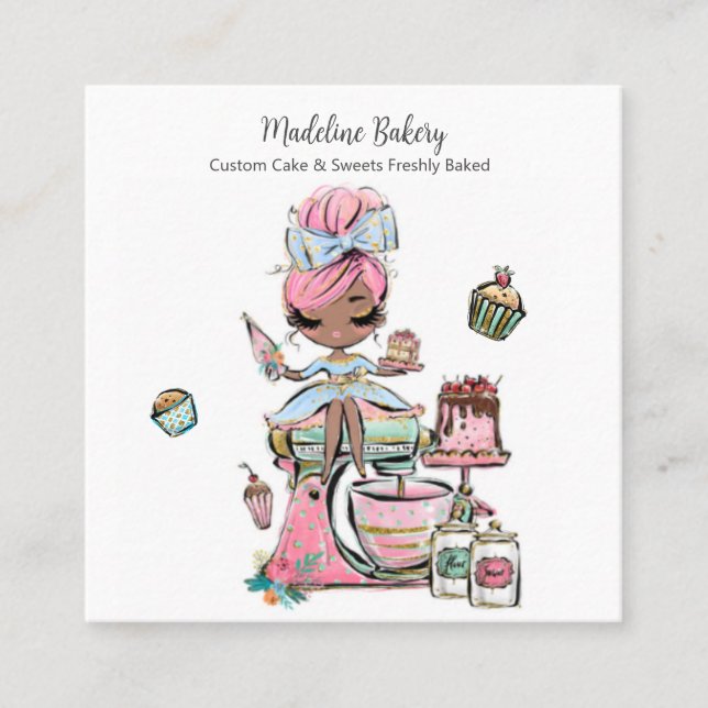Carte De Visite Carré Aquarelle Boulangerie Mixer Pâtisserie Sucres Gâte (Devant)