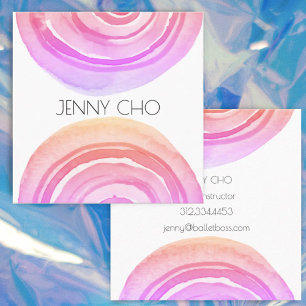 Carte De Visite Carré Aquarelle Cercle Cercles Abstrait Minimaliste Rose
