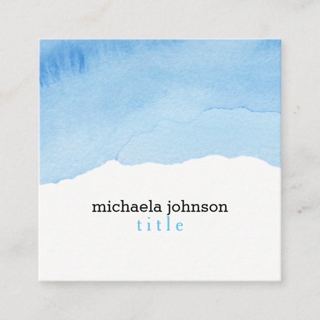 Carte De Visite Carré Aquarelle chic et élégante BLEU minimal (Devant)