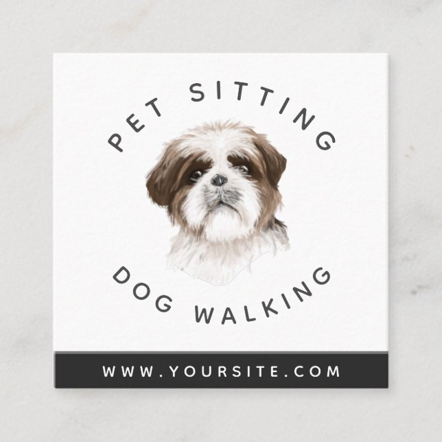 Carte De Visite Carré Aquarelle Chien Animal Sitter Chien Walker Animal  (Devant)