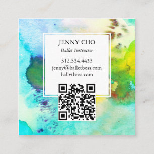 Carte De Visite Carré Aquarelle colorée Vivant texturé QR Code