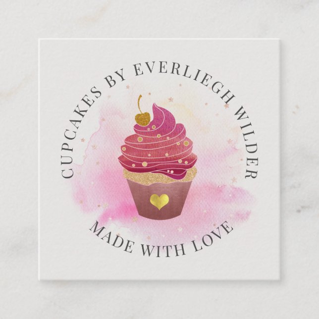 Carte De Visite Carré Aquarelle Cupcake boulangerie pâtisserie Chef (Devant)