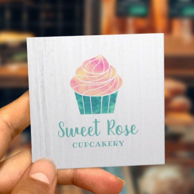 Carte De Visite Carré Aquarelle Cupcake Boulangerie Pâtisserie Dessert M (Créateur téléchargé)