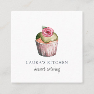 Carte De Visite Carré Aquarelle Cupcake Dessert Caterer