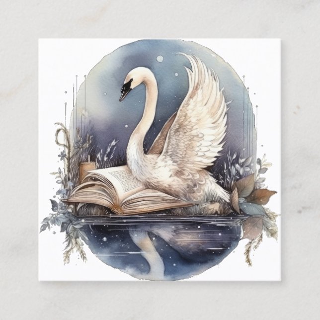 Carte De Visite Carré Aquarelle de cygne (Devant)