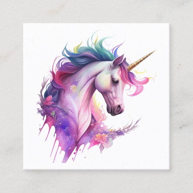 Carte De Visite Carré Aquarelle de l'Imaginaire Unicorne (Devant)