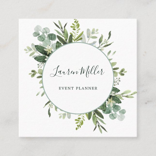 Carte De Visite Carré Aquarelle Eucalyptus Verdure Wreath (Devant)