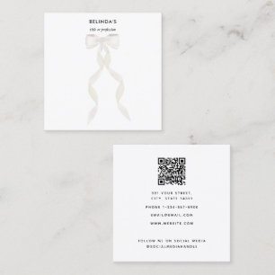 Carte De Visite Carré Aquarelle fantaisie Blanc Bow QR Code Social Media