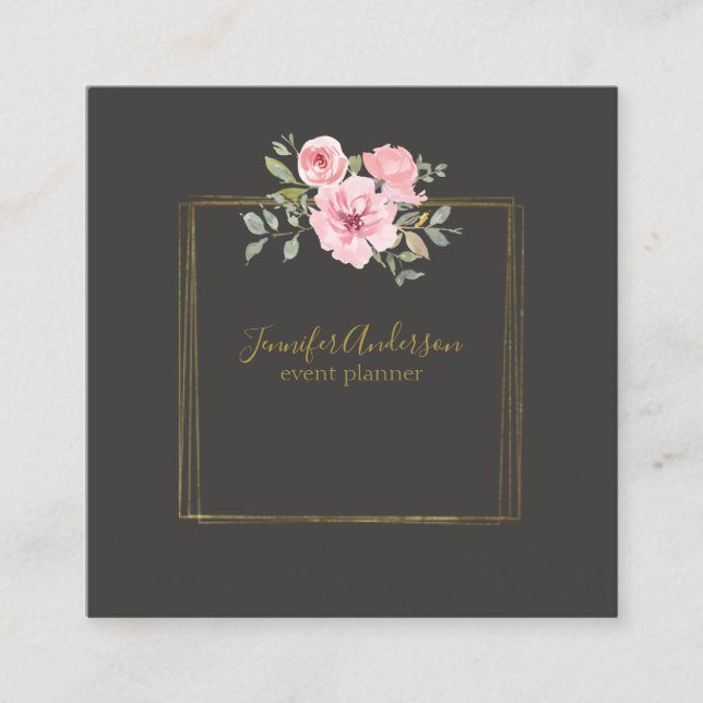 Carte De Visite Carré Aquarelle Fleur sauvage Lush Blush Rose Floral (Devant)