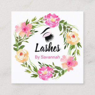 Carte De Visite Carré Aquarelle Floral Wreath Eyelash Extensions Busin
