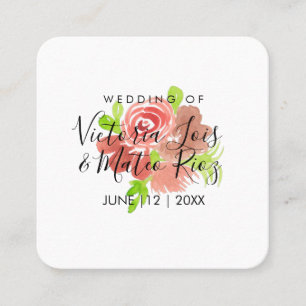 Carte De Visite Carré Aquarelle Florale Rose Beige Blush Feuille Mariage