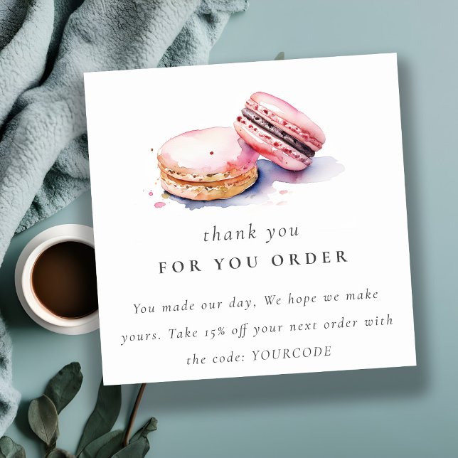 Carte De Visite Carré Aquarelle Français Macarons Boulangerie Merci (Créateur téléchargé)