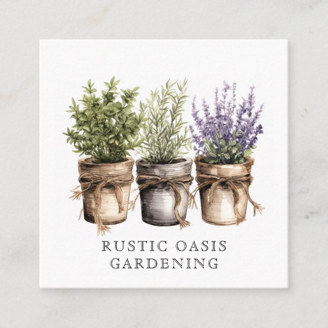 Carte De Visite Carré Aquarelle Gardener Fleurs Plantes rustiques (Devant)