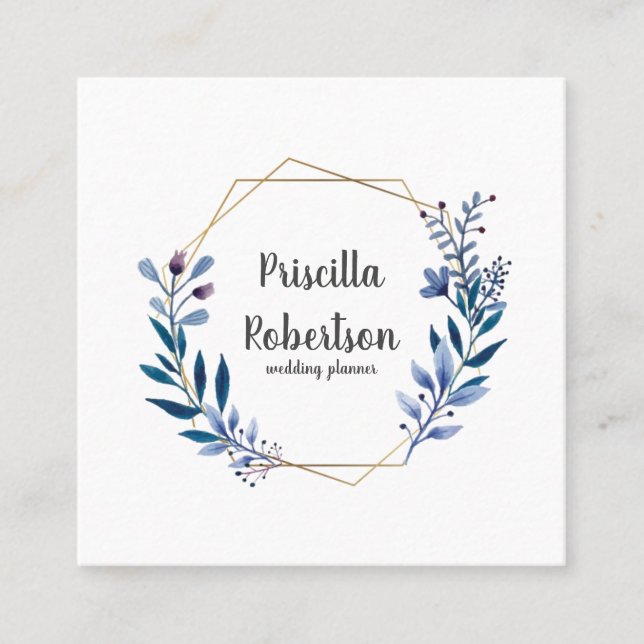 Carte De Visite Carré Aquarelle géométrique or Wedding planner floral (Devant)