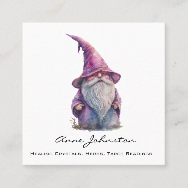 Carte De Visite Carré Aquarelle Gnome Adorable et mignonne (Devant)