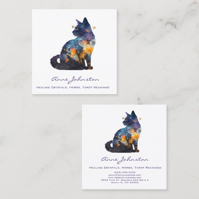 Carte de visite Carré Aquarelle Kitty (Devant / Derrière)