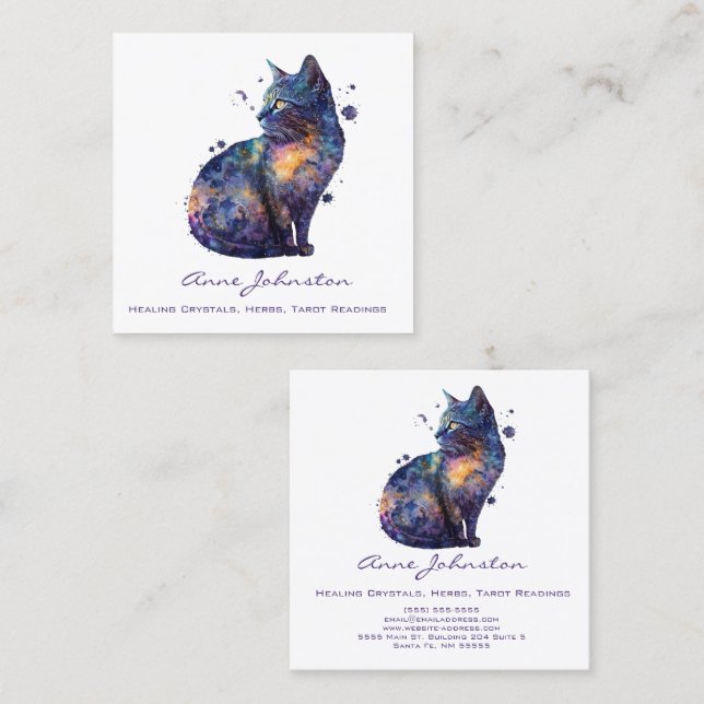 Carte de visite Carré Aquarelle Kitty (Devant / Derrière)