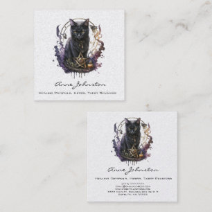 Carte De Visite Carré Aquarelle Kitty et Pentagramme