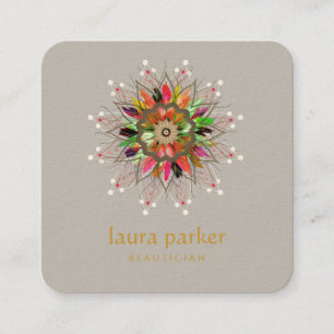 Carte De Visite Carré Aquarelle Lotus Fleur Logo Soigner le massage Yoga