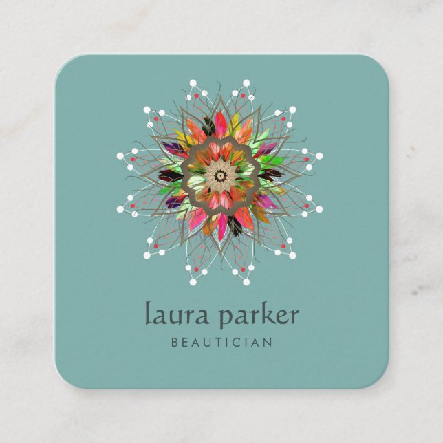 Carte De Visite Carré Aquarelle Lotus Fleur Logo Soigner le massage Yoga (Devant)