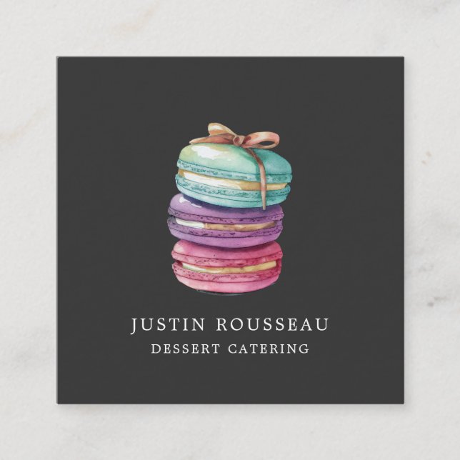 Carte De Visite Carré Aquarelle Macaron Cookies Baker Pâtisserie Chef (Devant)
