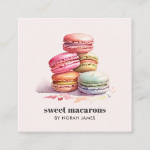 Carte De Visite Carré Aquarelle Macarons gâteau doux Icône sociale QR CO