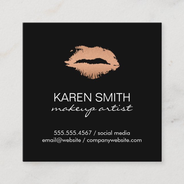 Carte De Visite Carré Aquarelle manuscrite Kiss | Artiste de maquillage (Devant)