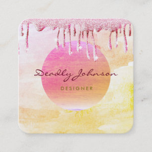 Carte De Visite Carré Aquarelle moderne Abstraite Élégante Lune rose