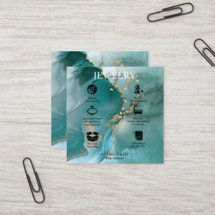 Carte De Visite Carré Aquarelle moderne Elégante Soins de bijoux Turquoi