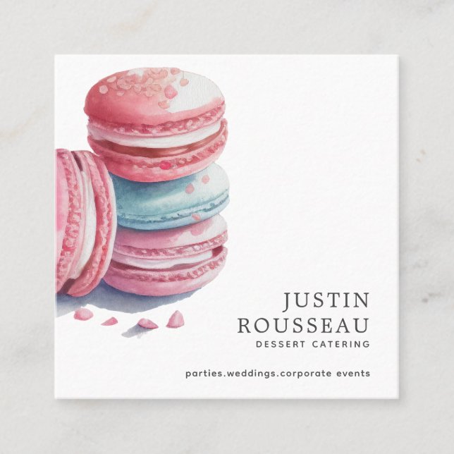 Carte De Visite Carré Aquarelle moderne gras Macaron Baker Chef pâtisser (Devant)