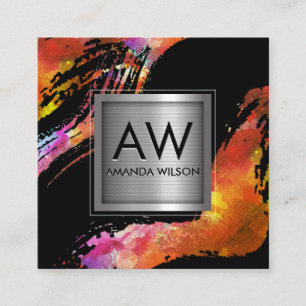 Carte De Visite Carré Aquarelle monographique broyée   Bannière métalliq