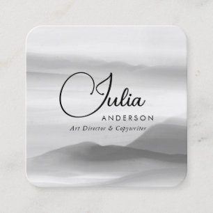 Carte De Visite Carré Aquarelle noire et blanche chic Script Abstrait