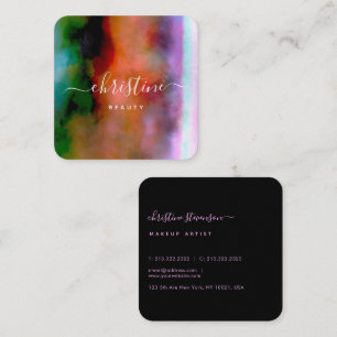 Carte De Visite Carré Aquarelle orange rose chic Script Abstrait