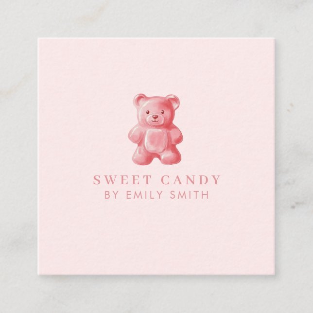 Carte De Visite Carré Aquarelle personnalisée Cute rose Gummy Ours (Devant)